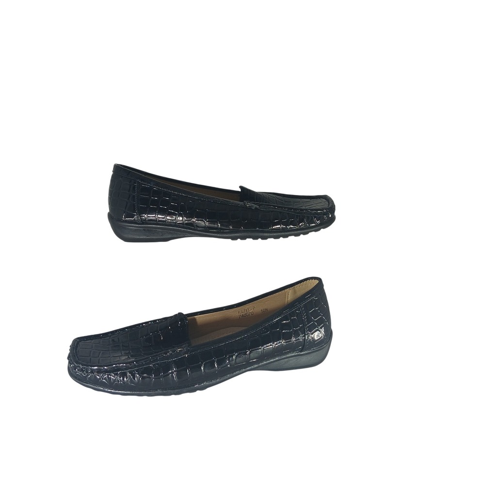 Pierre Dumas Hazel-7 Loafers 10 Black Croc Embossed Patent Driving Mocs